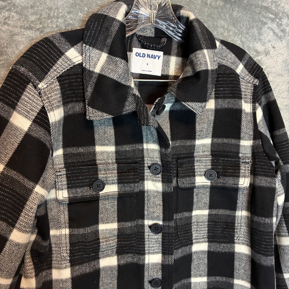 Old Navy Womens Plaid Soft Brushed Utility Shacket S Wool Blend Oversized Thick